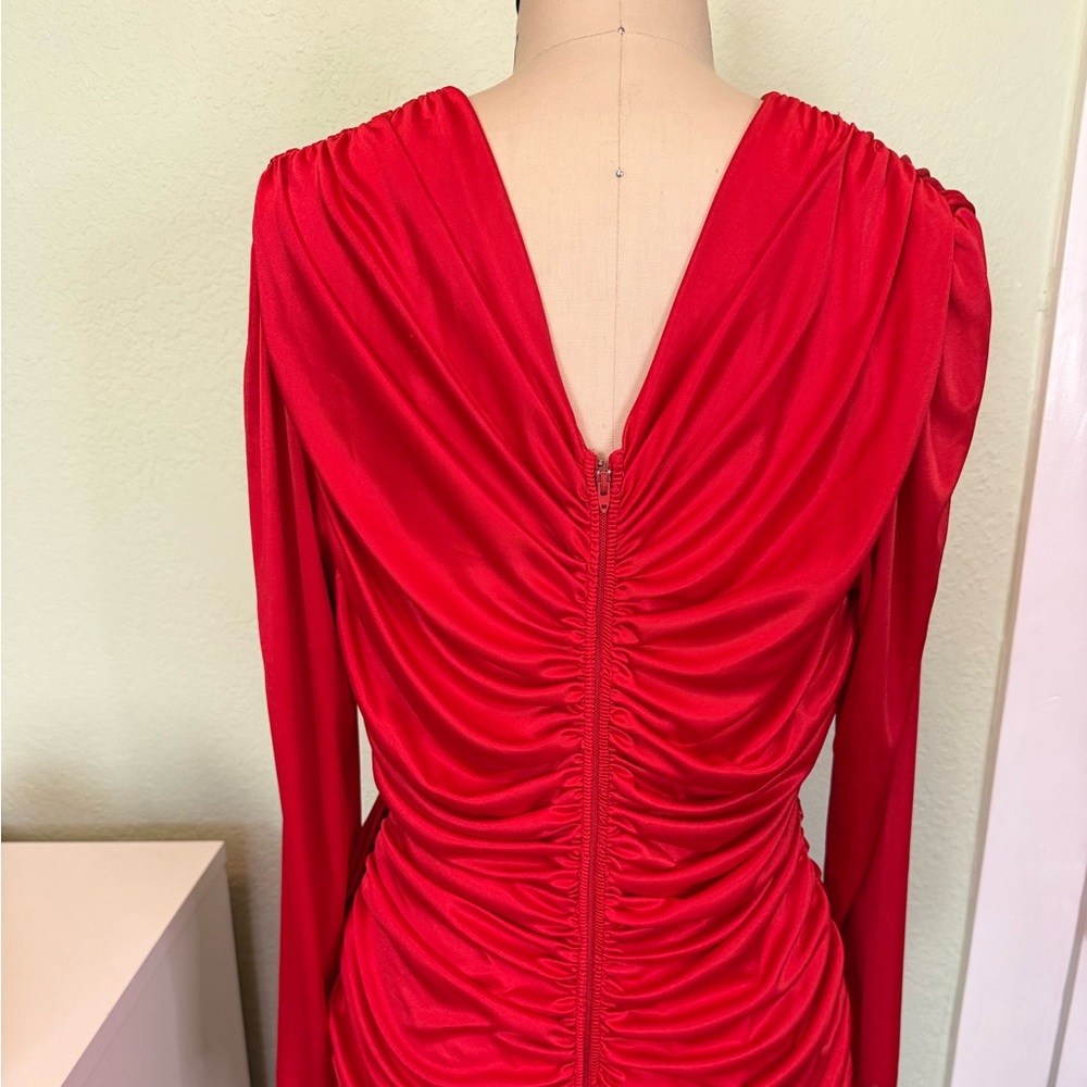 Vintage Red Draped Cocktail Dress Ruched Bodice Large - Picture 7 of 14
